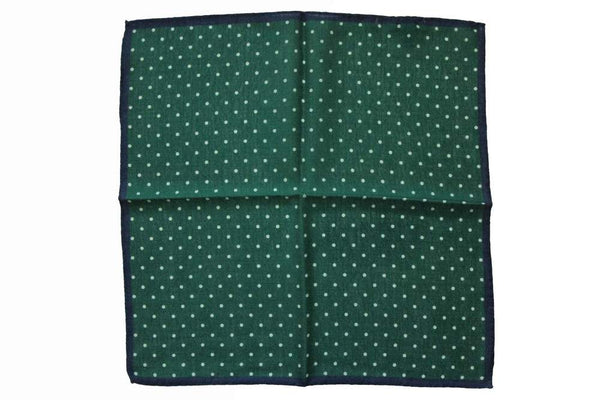 Battisti Pocket Square Navy with white polkadot & hunter green trim