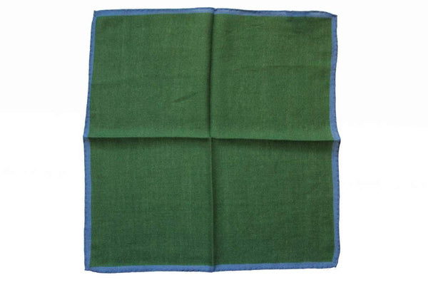 Battisti Pocket Square Grass green with pale blue trim, pure wool