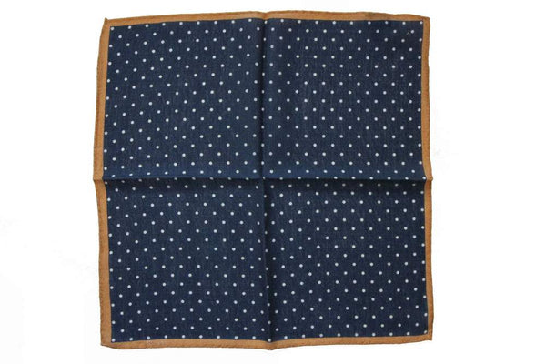 Battisti Pocket Square Navy with white polkadot & mustard trim