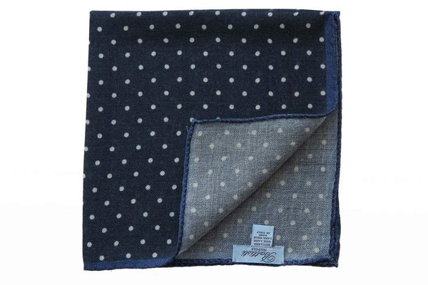 Battisti Pocket Square Navy with white polkadot & cobalt trim