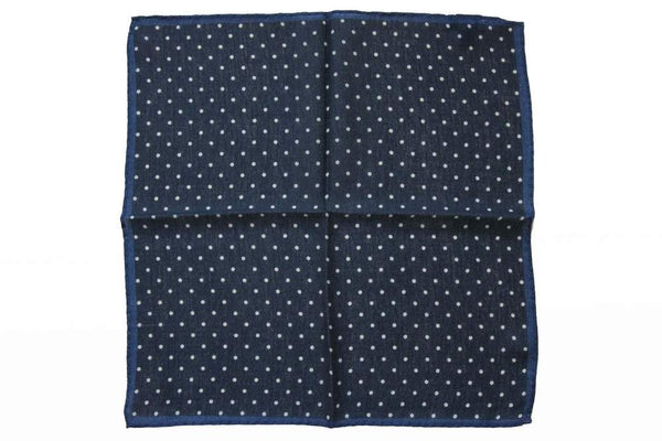 Battisti Pocket Square Navy with white polkadot & cobalt trim