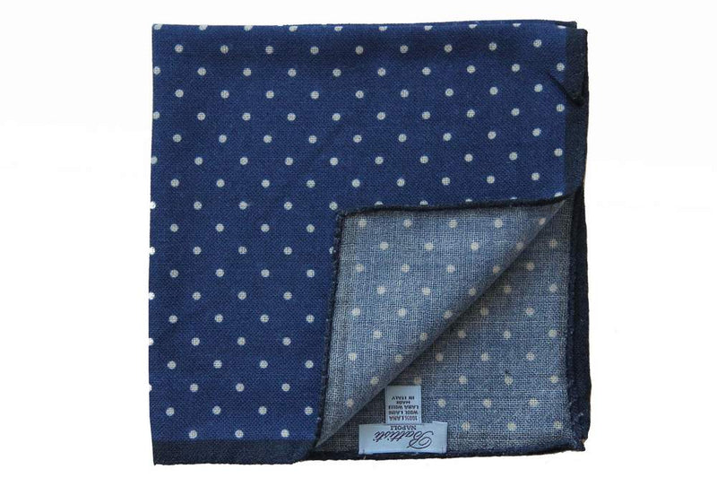 Battisti Pocket Square Cobalt with white polkadot & navy trim