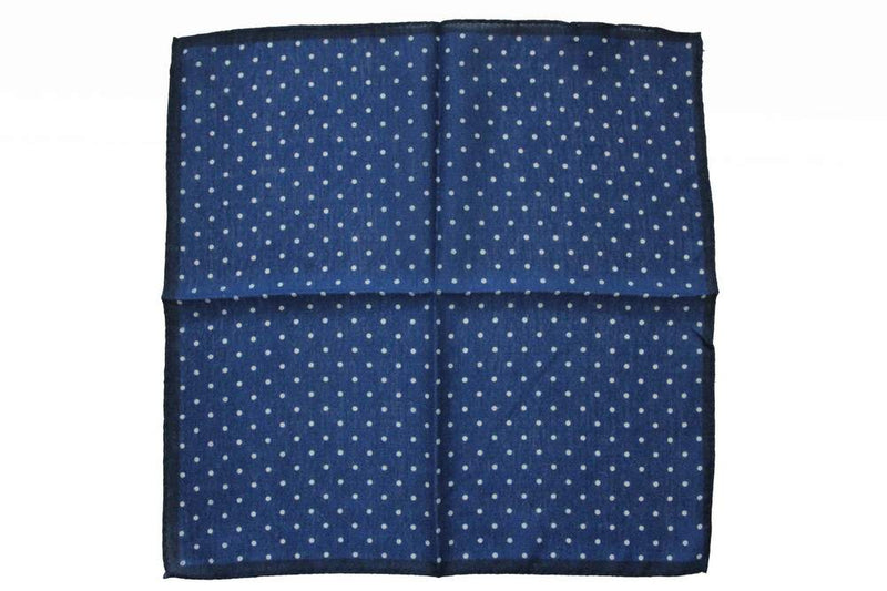 Battisti Pocket Square Cobalt with white polkadot & navy trim