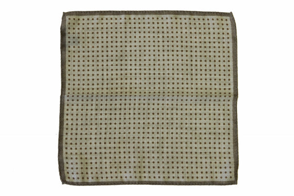 Battisti Pocket Square: Mushroom brown polkadot with beige, pure wool