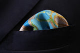 Battisti Pocket Square Bright turquoise & beige floral pattern Pure Silk