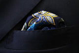 Battisti Pocket Square Navy with blue/turquoise paisley, pure silk
