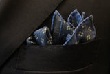 Battisti Pocket Square: Blue melange with stone squared dots, pure wool