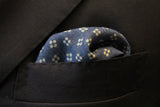 Battisti Pocket Square: Blue melange with stone squared dots, pure wool