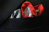 Battisti Pocket Square Red with navy/orange/sky blue, pure silk