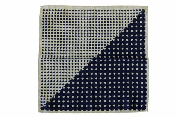 Battisti Pocket Square: Split navy & stone grey polkadots, pure wool