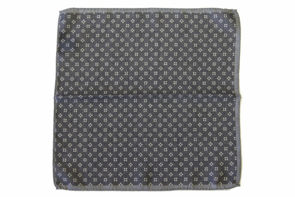 Battisti Pocket Square: Grey with cement squared dots, pure wool