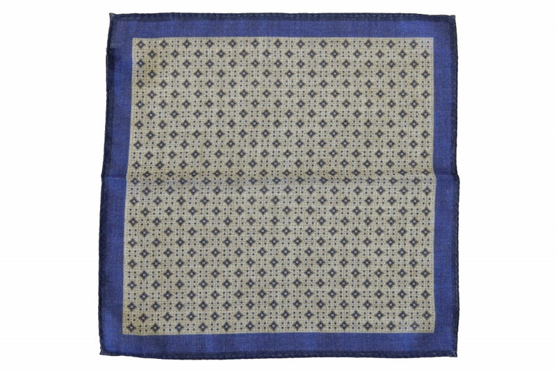 Battisti Pocket Square Blue with blue diamond pattern, pure wool