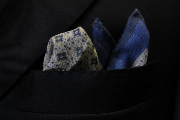 Battisti Pocket Square Blue with blue diamond pattern, pure wool