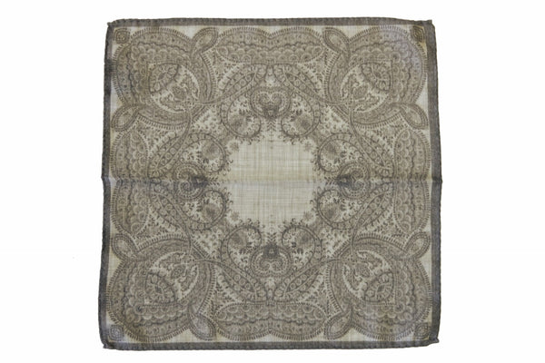 Battisti Pocket Square Light grey bandana paisley, pure wool