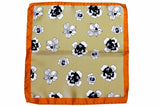 Battisti Pocket Square: Orange with black & white floral pattern, pure silk