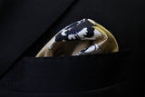 Battisti Pocket Square: Orange with black & white floral pattern, pure silk