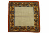Battisti Pocket Square Strong orange with blue framed pattern, pure wool