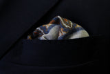 Battisti Pocket Square Strong orange with blue framed pattern, pure wool