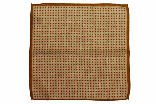 Battisti Pocket Square: Rust with orange polkadots on beige, pure wool