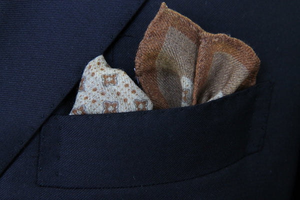 Battisti Pocket Square: Mushroom brown with diamond pattern, pure wool