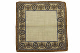 Battisti Pocket Square Light brown with mushroom/blue framed pattern, pure wool