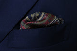 Battisti Pocket Square: Maroon with moss & beige paisley, pure silk