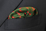 Battisti Pocket Square: Hunter green with red pepper, pure silk