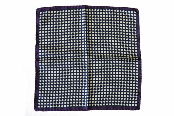 Battisti Pocket Square SALE!: Plum with cream dot on navy SALE!, pure silk