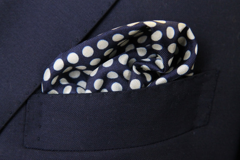 Battisti Pocket Square SALE!: Plum with cream dot on navy SALE!, pure silk