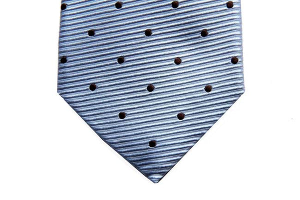 Battisti Tie: Light blue ribbed with brown polkadots, 7-fold, pure silk