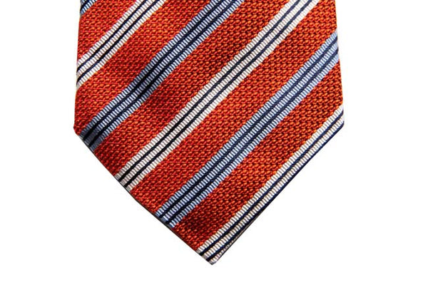 Battisti Tie: Orange with sky & white stripes, 7-fold, pure silk<br>