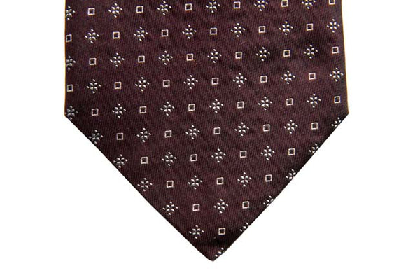 Battisti Tie: Brown with beige neat pattern, 7-fold, pure silk