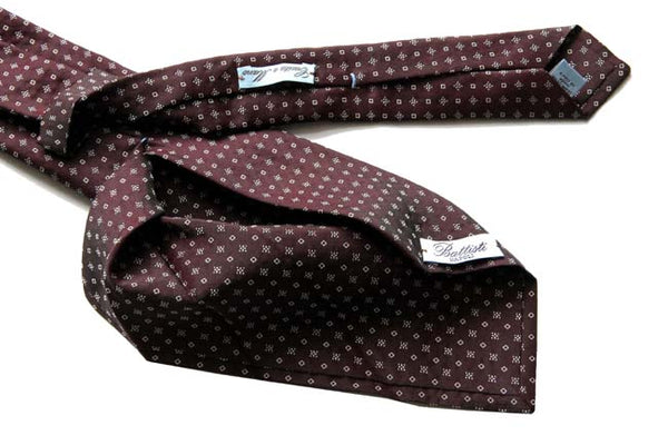 Battisti Tie: Brown with beige neat pattern, 7-fold, pure silk