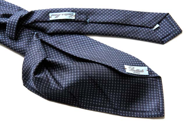 Battisti Tie Navy blue woven pattern, 7-fold, pure silk