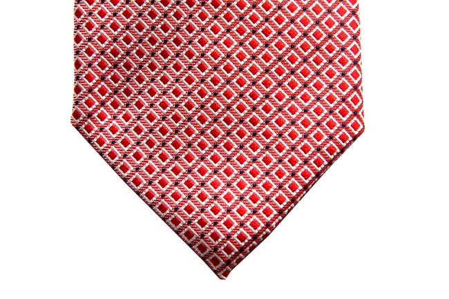 Battisti Tie Red with white woven pattern, 7-fold, pure silk
