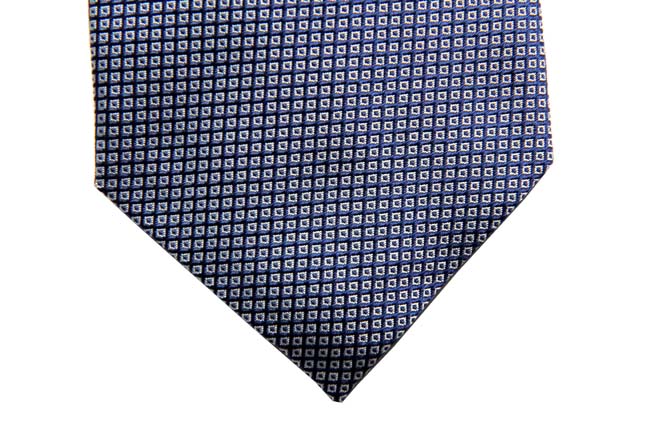 Battisti Tie: Blue with white woven pattern, 7-fold, pure silk<br>