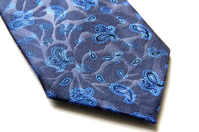 Battisti Tie Midnight with cobalt paisleys, 7-fold, pure silk