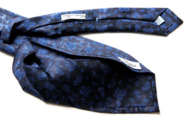 Battisti Tie Midnight with cobalt paisleys, 7-fold, pure silk
