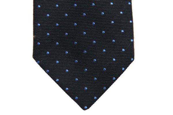 Battisti Tie: Navy with sky polkadots, wool/silk