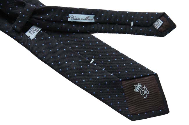 Battisti Tie: Navy with sky polkadots, wool/silk
