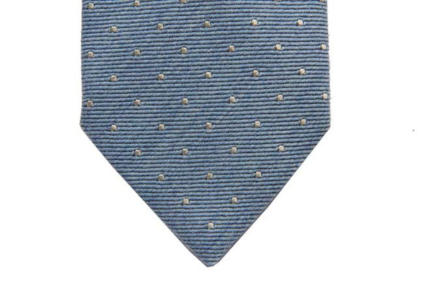 Battisti Tie: Soft sky blue with white polkadots, wool/silk