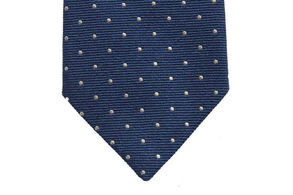 Battisti Tie: Medium blue with white polkadots, wool/silk