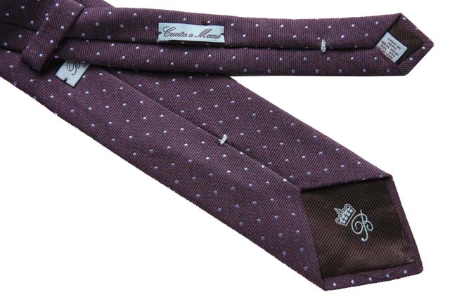 Battisti Tie: Soft purple with sky polkadots, wool/silk