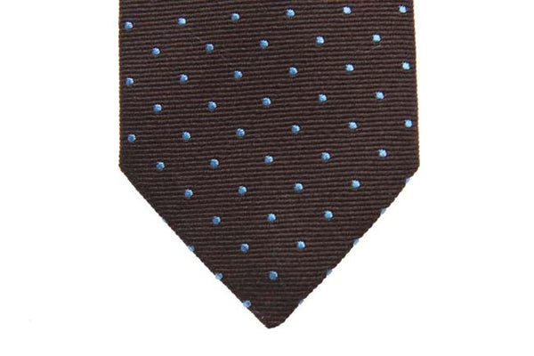 Battisti Tie: Brown with sky polkadots, wool/silk