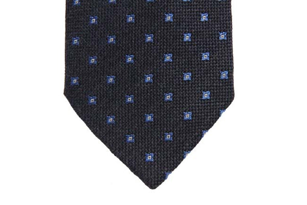 Battisti Tie: Navy blue with small blue pattern, pure wool