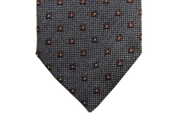 Battisti Tie: Medium grey with small brown pattern, pure wool