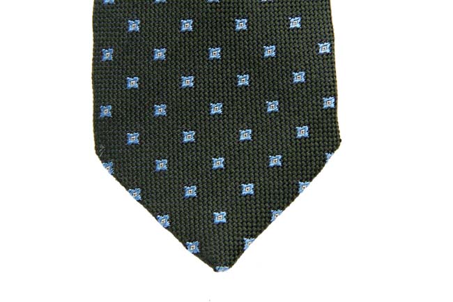 Battisti Tie: Dark olive green with small sky pattern, pure wool