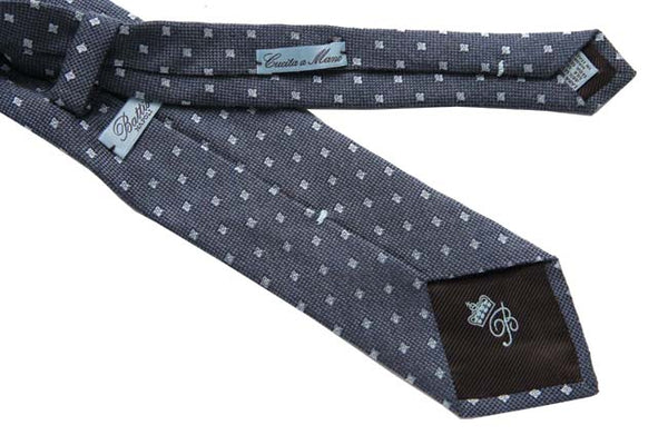 Battisti Tie: Soft heather blue with small square pattern, pure wool