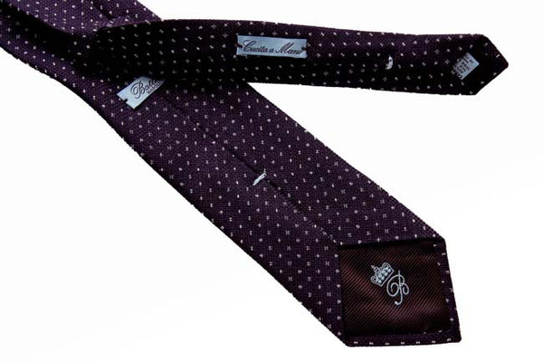 Battisti Tie: Purple with small white pattern, wool/silk