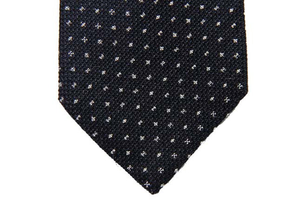 Battisti Tie: Midnight blue with small white pattern, wool/silk